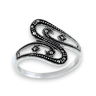 Marcasite Ring "S" Shape Form Bypass