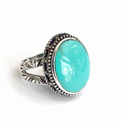 MS RING OVAL RECON TURQUOISE GRAINY EDGE SCATTER W