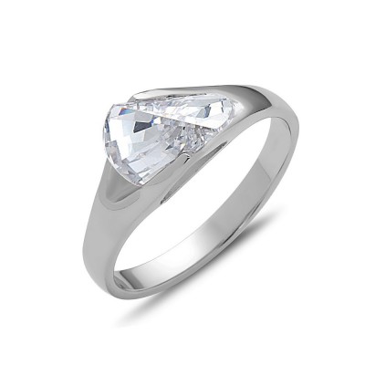 Sterling Silver Ring Clear CZ Angle Stone