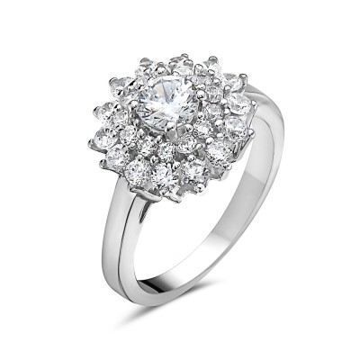 Sterling Silver Ring 13X13mm Clear Cubic Zirconia Flower