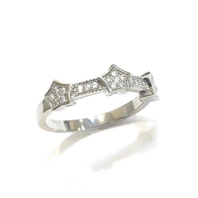 Sterling Silver Ring Micropave Clear Cubic Zirconia Band with 3 Star