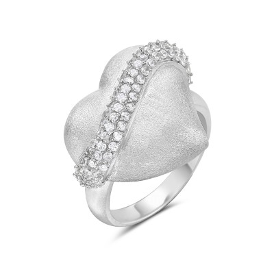 Sterling Silver Ring W=22.5mm Satin Finish Rhodium Plating Plate Puff Heart