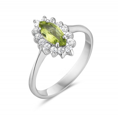 Sterling Silver Ring 13X10mm Peridot Topaz Marquis with White Topaz Aro
