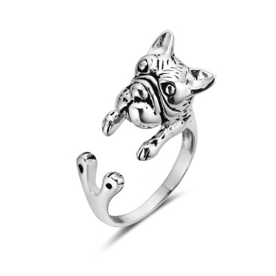 STERLING SILVER RING BULLDOG OPEN OXIDIZED