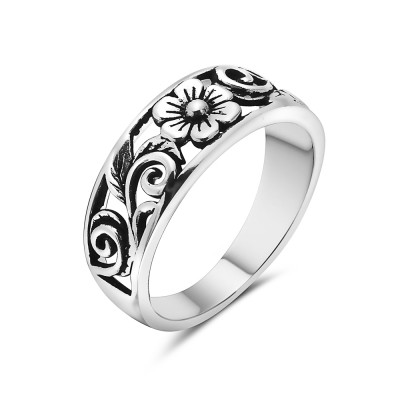Sterling Silver RING OXIDIZED ENCLOSED FLOWER FILIGRE