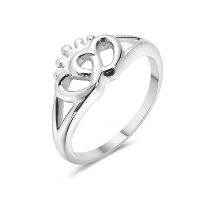 Sterling Silver RING CROWNED LINKED HEART E-COATED