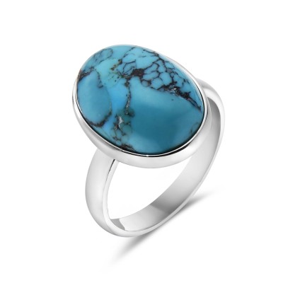 Sterling Silver RING OVAL GENUIN TURQUOISE