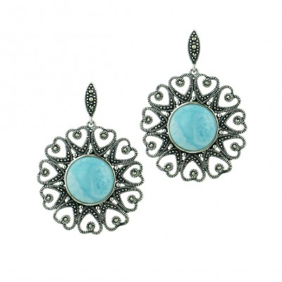 MARCASITE EARRING FILIGREE ROUND LARIMAR