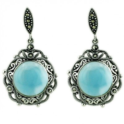 MARCASITE EARRING ROUND FILIGREE LARIMAR