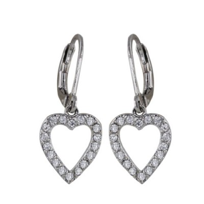 Brass Earring Heart With Clear Cz, Clear