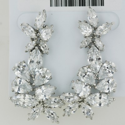 Brass Dangle Earring With Marqui/T-Drop Clear Cz W, Clear