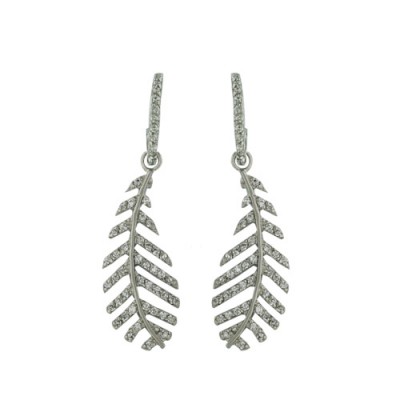 Brass Earring Leaf W/ Clear Cz W/ Post, Clear
