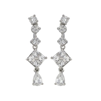 Brass Earg Triple 4Mm Round Clr Cz+4Pcs Princess C, Clear