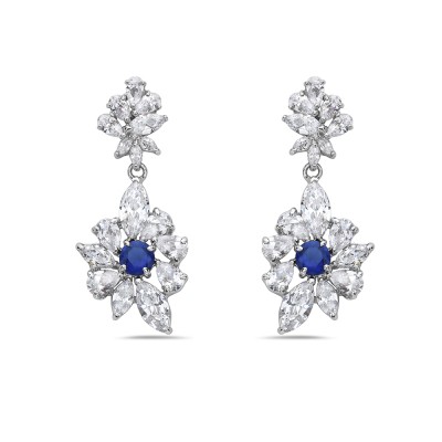 Brass Earring Marqui/Tear Drop Cubic Zirconia with Clear Cubic Zirconia Drop +Sapp