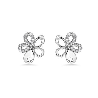Brass Earring Flower Clear Cubic Zirconia 5 Petals