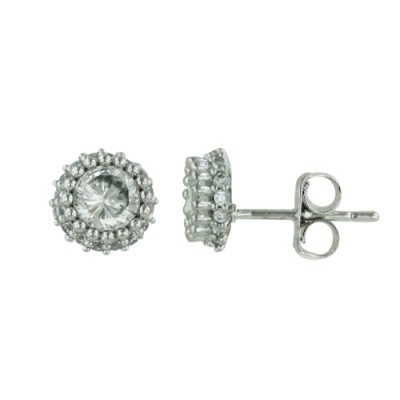 Brass Earring Stude 8 Mm Clear Cz Grainy Base, Clear