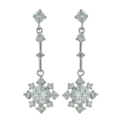 Brass Earring Linear Clear Cz Drop, Clear