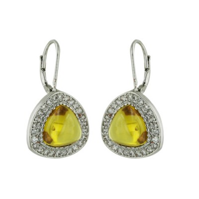 SS Earring Trillion Yellow Cz Surround By Cl Cz, Multicolor