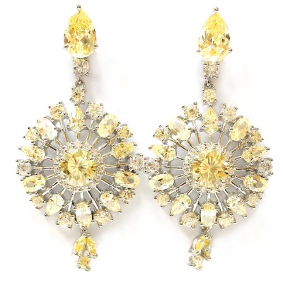 SS Earring Dangle Snowflake Canary Cz +Clear Cz, Multicolor