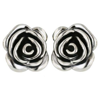 Brass Earg 18Mm Roses W/Oxidized Inner Petals*Silv