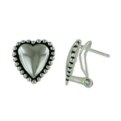 Brass Earring Heart W/ Bead Surrounding