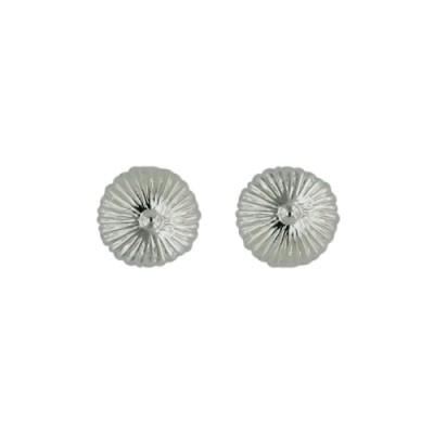 Brass Earring Dome Stud W/ Bead And Lines