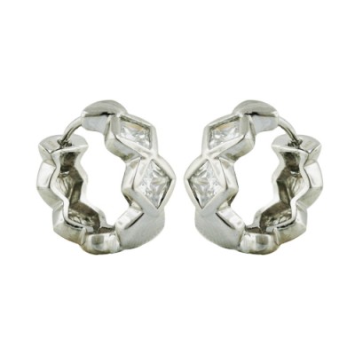 Brass Earring Diamond Pattern Huggie W/Cl Cz