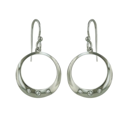 Brass Earring Open Full Moon W/ Cl Cz