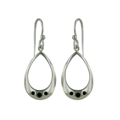 Brass Earring Open Teardrop W/ Jet Cz Dangle