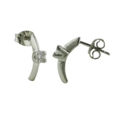 Brass Earring Cl Cz On Curved Line