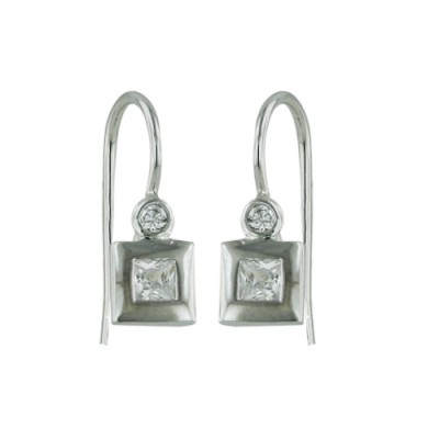 Brass Earring Rd+Sq Cl Cz On Bezel