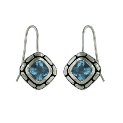 Brass Earring Aqua Glass Diamond Shape