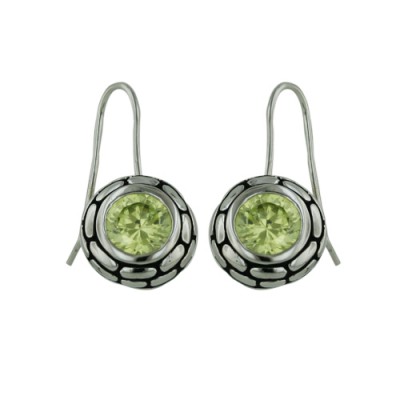 Brass Earring Peridot Glass Round