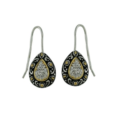 Brass Earring Teardrop Cl Cz+2 Tone