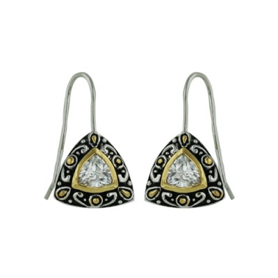 Brass Earring Trillion Cl Cz W/ Two Tone