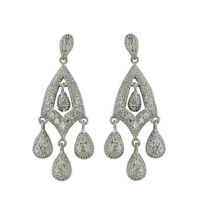 Brass Earring Chandelier Teardrop W/Cl Cz