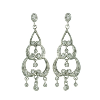 Brass Earring Chandelier Curve W/Cl Cz