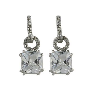Brass Earring Cl Cz Line Dangle 8Mm Cl Cushion Cz