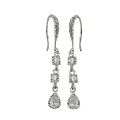 Brass Earring Td+Sq Cl Cz Dangle Bead Bezel