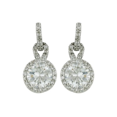 Brass Earring Cl Cz Line Dangle 8Mm Rd Cz On Cz Be