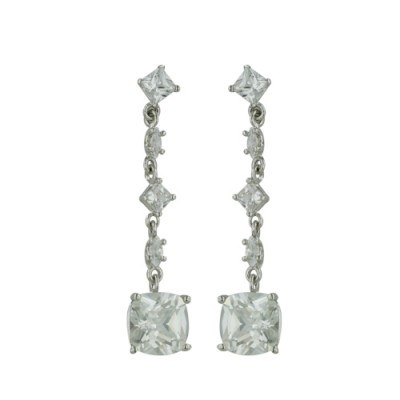 Brass Earring Marquis+Sq Dangle 8Mm Cl Cushion Cz