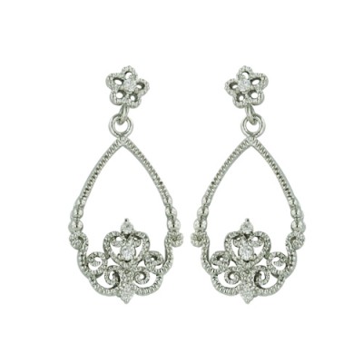 Brass Earring Small Flower Dangle Victorian W/ Cl