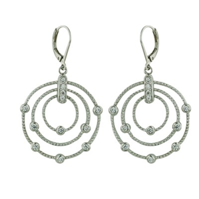 Brass Earring Open Circle Ropes W/Cl Cz Leverback