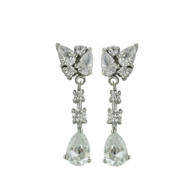Brass Earring Teardrop+Rd Cl Cz Dangle