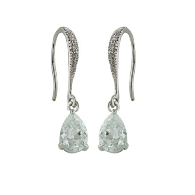 Brass Earring Cl Cz Teardrop Dangle On Cl Cz Fish