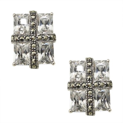 Marcasite Earring Clear Cubic Zirconia 22X12mm with Marcasite Cross on