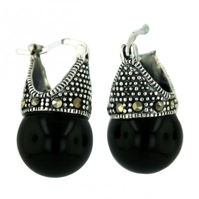 Marcasite Earring Latch Onyx 13mm (6M-574)