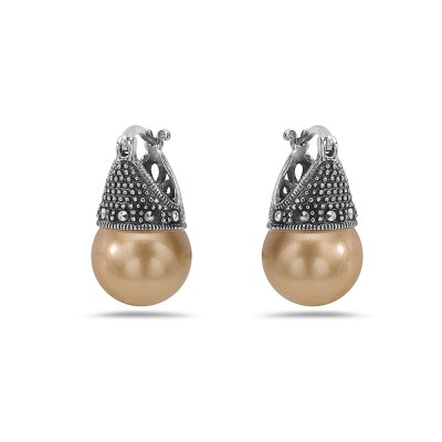 Marcasite Earring Latch Gold Pearl 12mm (Matching 6M-574P) -L