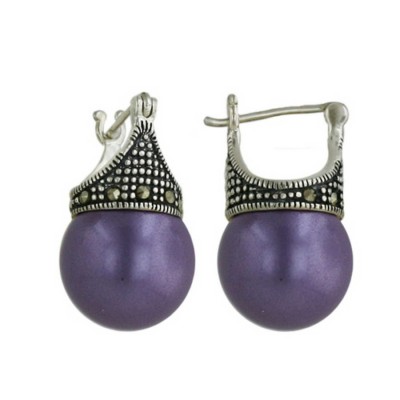 Marcasite Earring Latch Purple Pearl (#K-75) 12mm Marcasite Around
