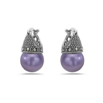 Marcasite Earring Latch Purple Pearl 12mm (Matching 6M-574P) -